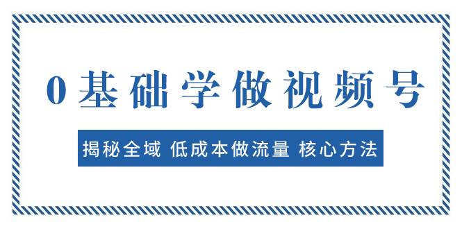 0基础学做视频号：揭秘全域 低成本做流量 核心方法  快速出爆款 轻松变现