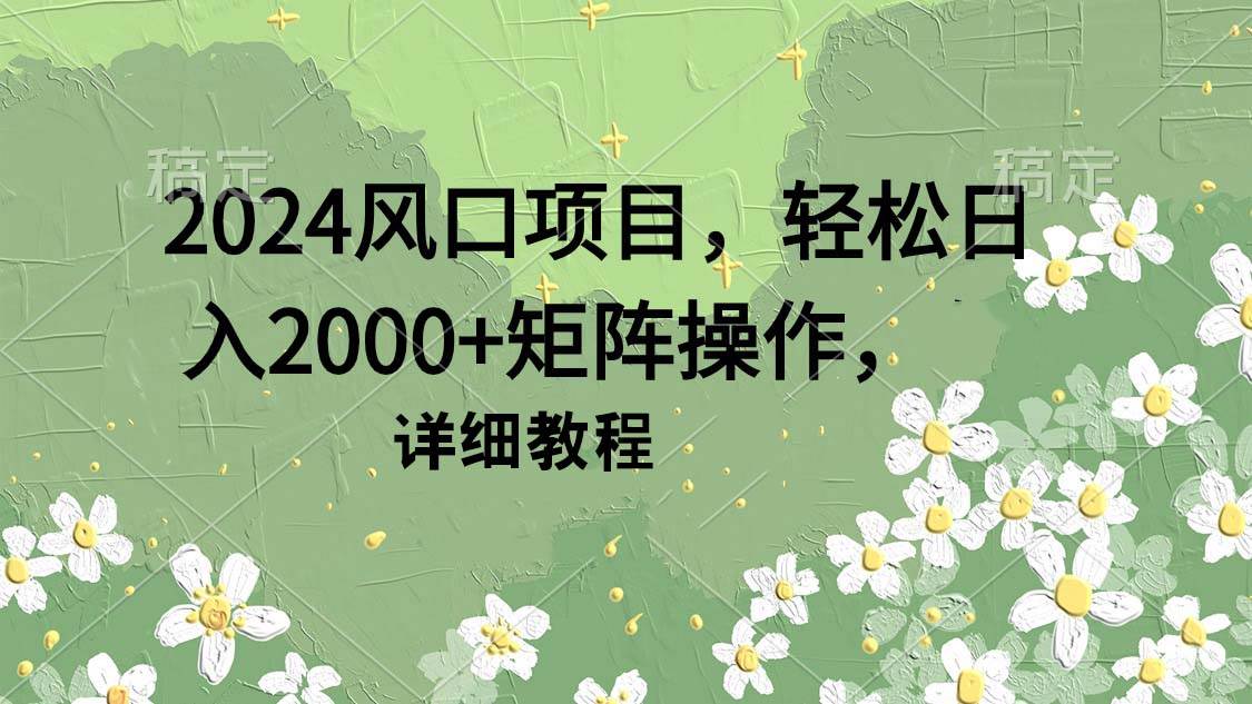 2024风口项目，轻松日入2000+矩阵操作，详细教程