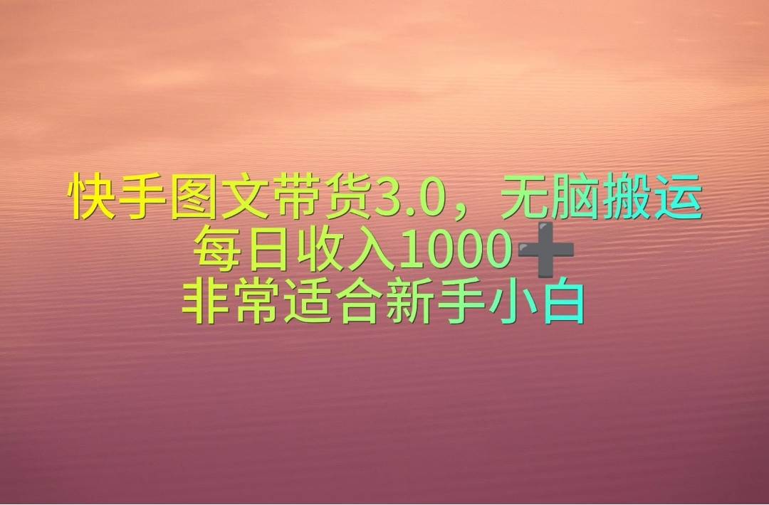 快手图文带货3.0，无脑搬运，每日收入1000＋，非常适合新手小白