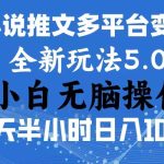 2024年6月份一件分发加持小说推文暴力玩法 新手小白无脑操作日入1000+ …