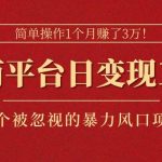 简单操作1个月赚了3万！在电商平台日变现1000+！一个被忽视的暴力风口…