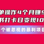 简单操作4个月赚9万！小红书打卡日变现1000+！一个被忽视的暴力项目