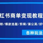 小红书商单变现教程：起号涨粉/爆款选题/剪辑/蒲公英/好物分享/各种玩法