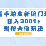 抖音手游全新偏门玩法，日入3000+，揭秘大佬玩法