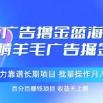 最新广告撸金蓝海项目，薅羊毛广告掘金 长期项目 批量操作月入2W＋