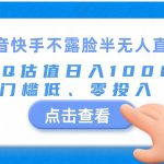 抖音快手不露脸半无人直播，给QQ估值日入1000+，门槛低、零投入