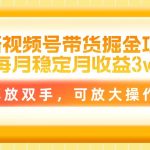 最新视频号带货掘金项目，每月稳定月收益3w+，解放双手，可放大操作