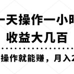 一天操作一小时，收益大几百，动手操作就能赚，月入2万+教学