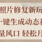 老照片修复新玩法，老照片AI一键生成动态视频 全新流量风口 轻松月入过万