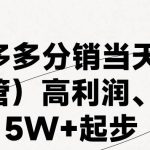 最新拼多多模式日入4K+两天销量过百单，无学费、 老运营代操作、小白福…