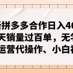 最新拼多多合作日入4000+两天销量过百单，无学费、老运营代操作、小白福利