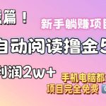 小说全自动阅读撸金5.0 操作简单 可批量操作 零门槛！小白无脑上手月入2w+