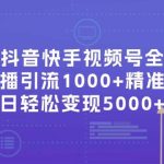 最新抖音快手视频号全平台无人直播引流1000+精准创业粉，日轻松变现5000+