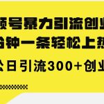 视频号暴力引流创业粉，5分钟一条轻松上热门，轻松日引流300+创业粉