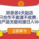 拼多多2天起店，只合作不卖课不收费，上架产品无偿对接日入1000+