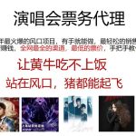 演唱会全网最低票务代理，小白一分钟上手，手把手教你卖票，日入2000+…