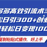 拼多多店铺引流技术3.0，日引300+付费创业粉，单号轻松日变现1000+