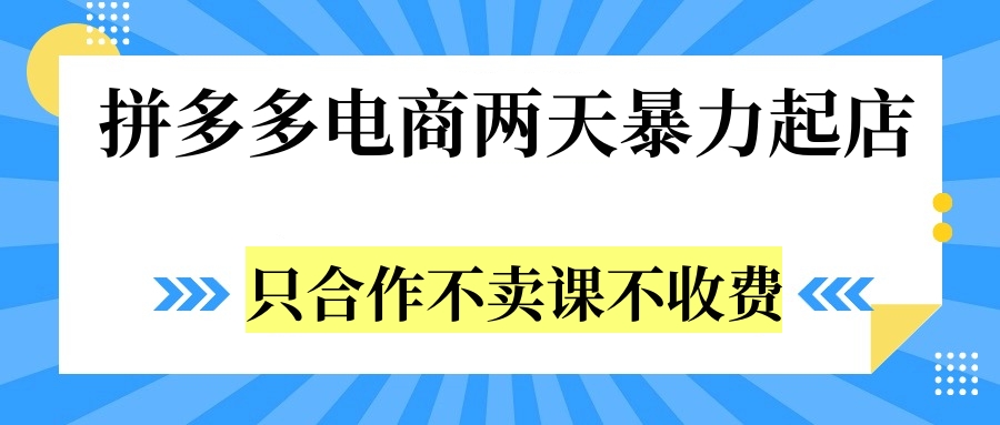 拼多多两天暴力起店，只合作不卖课不收费